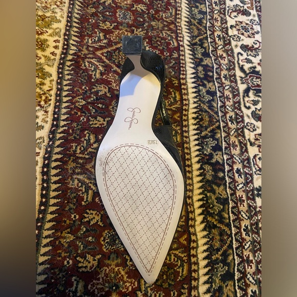 Jessica Simpson Black Snakeskin Leather Slingback Heels - Picture 3 of 3